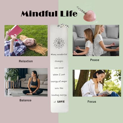 Pretty Bookmark for Women with Pink Crystal Heart Calm Your Mind for Stress and Anxiety Relief Meditation Gift for Women Yogis Friend - color: Love