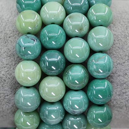 Keleny Fashion Crystal Man Women Stretch Bracelet 10mm Round Beads Rock Jasper 7 Inch Unisex - color: Electroplated Green Chrysoprase