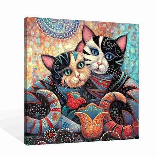 SiuSue Mystical Witchy Boho Mandala Floral Cat Canvas Wall Art Poster Prints Artwork Pictures Framed for Home Kids Room Bedroom Living Room Meditation Room, 12x12 Inch - color: Cat-4