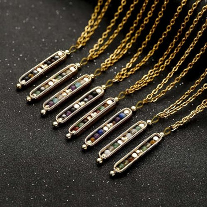Crystal Intention Necklace for Women – Colorful Gemstone Bar Pendant on Gold Chain with Meaningful Wish Card - style: Anxiety