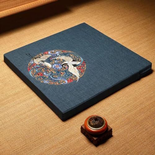 Square Meditation Cushion Mat Set with Washable Cotton Linen Cover, Larger Thick Yoga Mat Bolster Floor Pillows Seating for Adults Meditation Accessories I-60CM