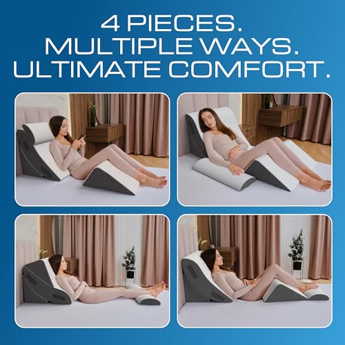 Kolbs Bed Wedge Pillow for Sleep Apnea, FSA Eligible Acid Reflux, and Back Pain Relief, with Chic Jacquard Cover - Headboard Wedges for Sleeping (4 Piece Wedge Set) - size: 4 Piece Wedge Set