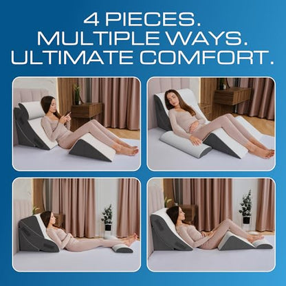 Kolbs Bed Wedge Pillow for Sleep Apnea, FSA Eligible Acid Reflux, and Back Pain Relief, with Chic Jacquard Cover - Headboard Wedges for Sleeping (4 Piece Wedge Set) - size: 4 Piece Wedge Set
