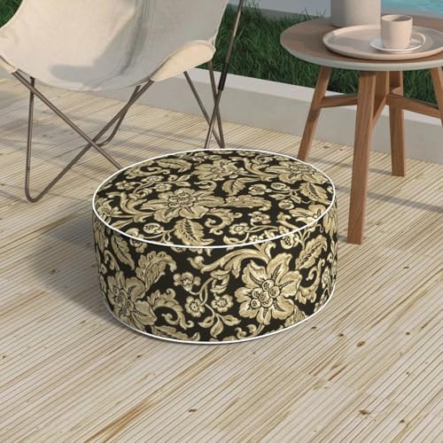 Outdoor Patio Inflatable Ottoman, 21x9 Inch Portable Stool Ottoman with Handle, Round Footrest Stool for Home Garden Camping, Jacobean Black - color: Jacobean Black, size: 21"D x 21"W x 9"H