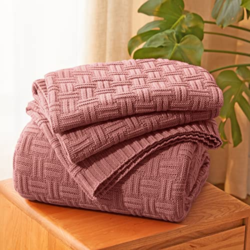 Aormenzy 50x60 Throw Blanket, Soft Cozy Acrylic Throw Blanket, Cable Knit Throw Blanket for Couch Sofa Bed, Champagne Pink - color: Champagne Pink