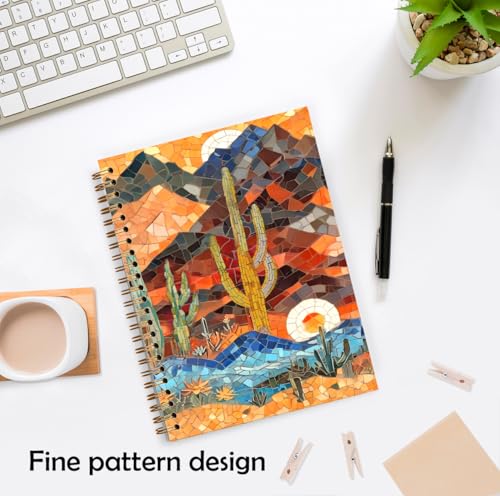 XUNLURY Western Stained Glass Cactus Desert Notebook, Boho Sunset Western Journal, Abstract Jigsaw Puzzle Journal, Vibrant Southwestern Hardcover Spiral Notebook, 5.5x8.3 Inch - color: Color_9