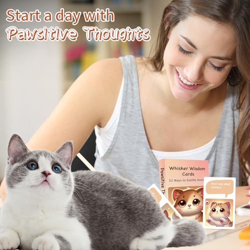 52 Catitude Affirmation Cards Cat Lover Gifts for Women, Self Care Mindfulness Positive Affirmations Cards for Anxiety, Vagus Nerve Stimulation Deck, Cats for Comfort, Stress Relief Gifts for Women