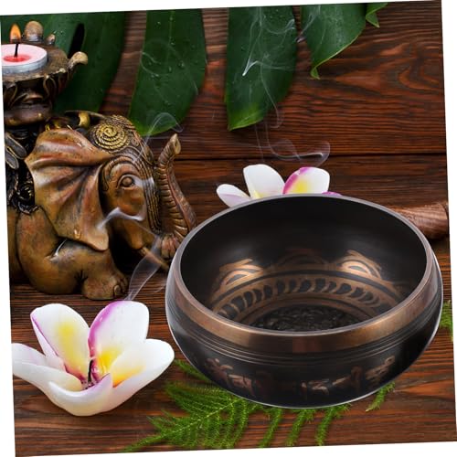 Decorative Tibetan Meditation Bowl with Wooden Stick Yoga Singing Bowl for Stress Relief Deep Relaxation and Mindful Meditation Sessions