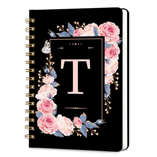 Lined Spiral Journal Notebook, A5 College Ruled Spiral Notebook for Women, Hardcover with Elegant Design for Work and Note-Taking, 5.5 * 8.25 inch, 160 Pages, Letter T - color: T