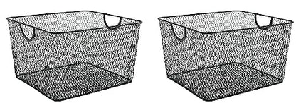 YBM HOME Household Wire Mesh Open Bin Shelf Storage Basket Organizer Black For Kitchen Pantry, Cabinet, Fruits, Vegetables, Pantry Items Toys 10” x 9” x 6”, 2-Pack, Black - size: 10 x 9 x 6