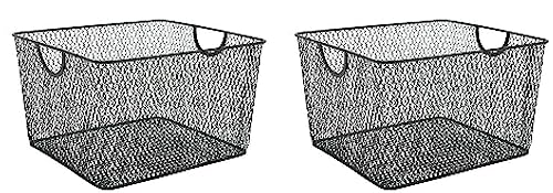 YBM HOME Household Wire Mesh Open Bin Shelf Storage Basket Organizer Black For Kitchen Pantry, Cabinet, Fruits, Vegetables, Pantry Items Toys 10” x 9” x 6”, 2-Pack, Black - size: 10 x 9 x 6