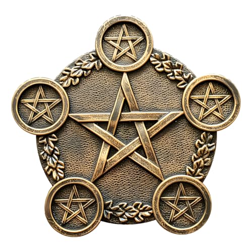 Pentacle Star Candle Holder, Resin Tealight Holder Tray with 5 Sockets, Golden Altar Supplies, 8.7 in Astrology Pentacle Altar Plate for Rituals, Spells, Home Decor
