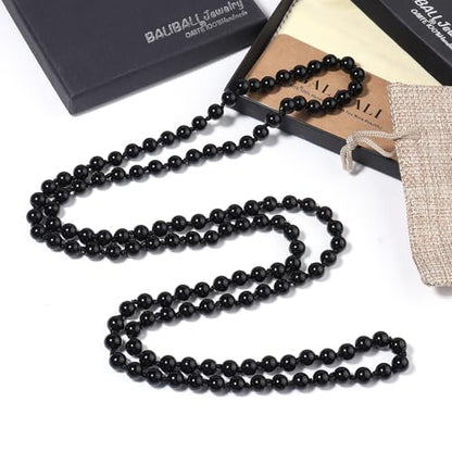 Beaded Necklace Hand Knotted for Woman - color: Black Agate