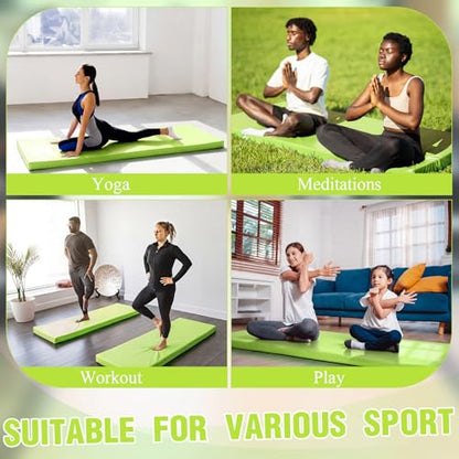 Lyrow 3 Inch 72"x 24" Thick Foldable Yoga Mat with Carry Strap, Non-slip Portable Foam Gym Mat for Yoga, Pilates and Stretching - color: Lush Green