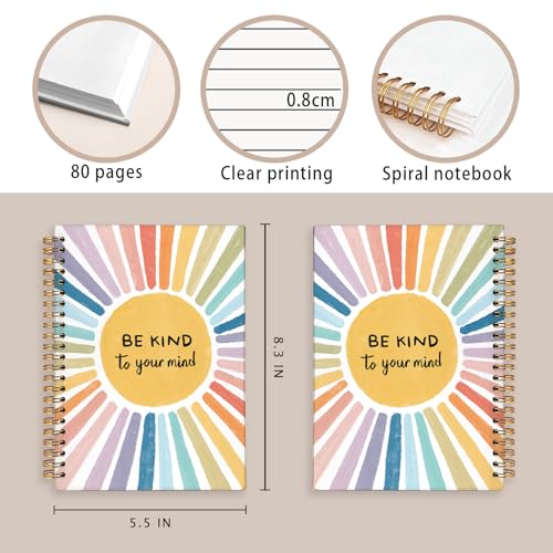 Be Kind to Your Mind Mental Health Journal, Boho Sun Sunshine Notebook, Inspirational Notebook Journal, Positive Affirmations Gifts, Mental Health Gifts, Hardcover Spiral Notebook 5.5x8.3 Inch - color: Be Kind To Your Mind