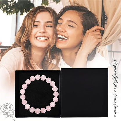 Natural Stretch Jade Bracelet for Women Men 10MM Bead 6.7 Inch to 7.5 inch Healing Crystal Energy Gemstone Bracelet for Women Men Gift - color: pink