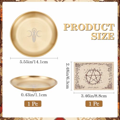 CREATCABIN Tarot Theme Altar Plate Moon Ritual Burning Candle Holder Bowls Offering Incense Aromatherapy Tray Ceremony Plate with Altar Card Home Decor for Witchcraft Wiccan Wedding Golden 5.55 Inch - style: Moon