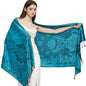 Pashmina Shawl Wrap with Ethnic Paisley Two Tone Jacquard Scarf for Women - color: Paisley-blue