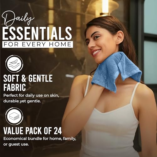 RIVERSIDE Pack of 24 Wash Cloths for Showering, 12 x 12 Inches, Super Soft & Absorbent, 100% Cotton Washcloths Premium Quality Flannel Face Cloths for Bathroom, Gym, Spa (Electric Blue, 24 Pack) - color: Electric Blue