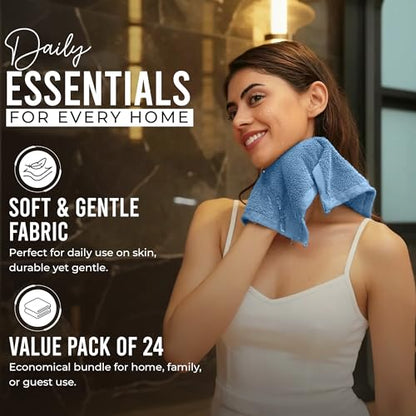 RIVERSIDE Pack of 24 Wash Cloths for Showering, 12 x 12 Inches, Super Soft & Absorbent, 100% Cotton Washcloths Premium Quality Flannel Face Cloths for Bathroom, Gym, Spa (Electric Blue, 24 Pack) - color: Electric Blue
