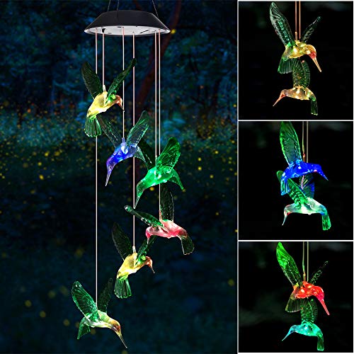 Wind Chime, Solar Hummingbird Wind Chimes Outdoor/Indoor,Birthday Gifts for Mom Grandma,Mother Outdoor Decor,Yard Decorations,Memorial Wind Chimes,Mom's Best Gifts, - size: Hummingbird-2