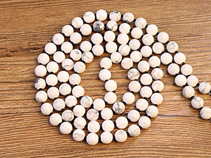 COAI OM Charm Hand Knotted Tassel 108 Mala Beads Necklace - color: Howlite, size: 8mm