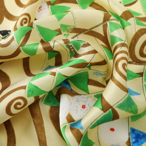 JWSilk Long Charmeuse Silk Scarf Classic Art Print - color: Tree of Life By Gustav Klimt Taupe