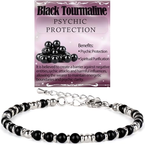 LPBeads Beaded Bracelets for Women Energy Gemstone Charm Jewelry Adjustable Bracelet Gifts for Mom, Daughter, Wife, Friends, Bestie - color: Black Tourmaline