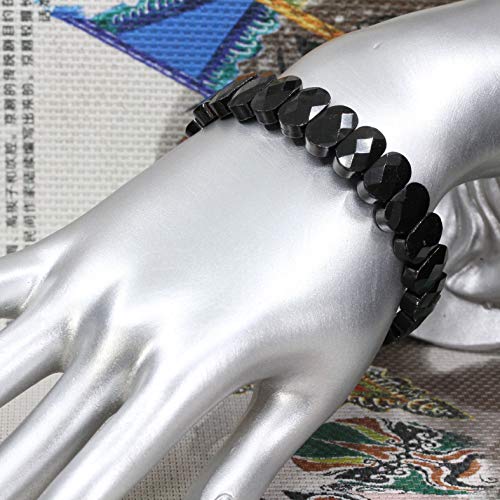 Keleny Semi Precious Stones 14mm Faceted Oval Beads Crystal Rock Elastic Bangle 7.5 Inch - color: Black Tourmaline