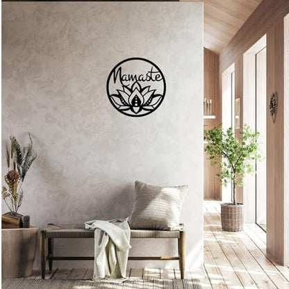 Namaste Lotus Flower Wall Hanging – Handmade Yoga Inspired Metal Décor, Boho Spiritual Artwork for Meditation Room, Mindfulness Studio, or Peaceful Home Accent - size: 18"