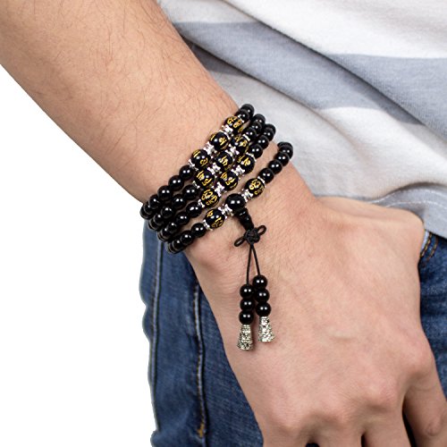 6mm 108 Mala Beads Bracelet Meditation Necklace Obsidian Beaded Prayer Buddhist Healing Stone Tiger Eye Jewelry - color: 2pc