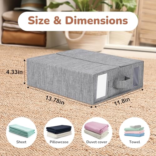Bed Sheet Organizer 2 Pack – Foldable Linen Closet Storage for Full or Twin Size Sheets, Duvet Covers & Pillowcases, Fabric Container with Zipper & Handles, Grey