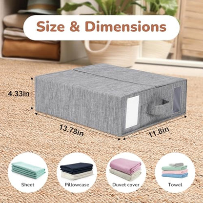 Bed Sheet Organizer 2 Pack – Foldable Linen Closet Storage for Full or Twin Size Sheets, Duvet Covers & Pillowcases, Fabric Container with Zipper & Handles, Grey