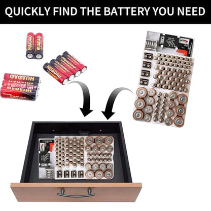 Battery Organizer Storage Box with Tester, Clear Lid Battery Organizer Storage Case, Holder Battery Carrying Case（Batteries are Not Included）