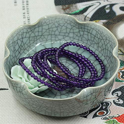 Keleny 4mm Natural Round Beads Gemstones Rock Crystal Stretch Bracelet 7 Inch Unisex - color: Purple A Grade Amethyst