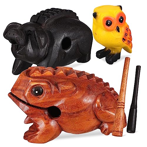 DECHOUS 3pcs Wooden Sound Blocks Animal Music Blocks Toad Pig Owl Decorative Musical Instruments
