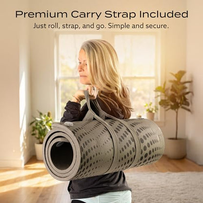 PT Pro Suction Cup Yoga Mat – 24x72 Non-Slip Exercise Mat with 4 Screw-On Suction Cups, 1/2in Thick Cushioned Workout Mat with Carry Strap for Tile, Laminate & Concrete – (Patent Pending) - color: Gray