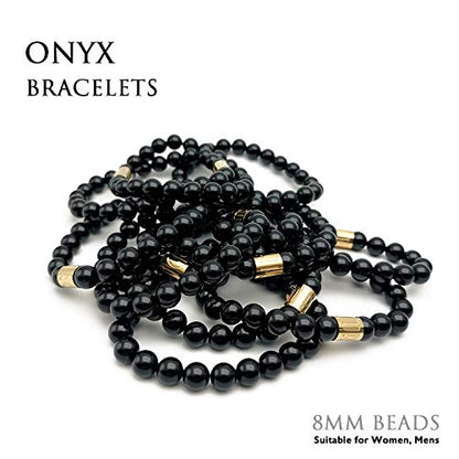 Morchic 8mm Genuine Gemstone Stretch Bracelet for Women Men Unisex, Natural Energy Crystal Stone Beads, Classic Simple Design Cuff Birthday Gift 7.5 Inch - color: Black Onyx