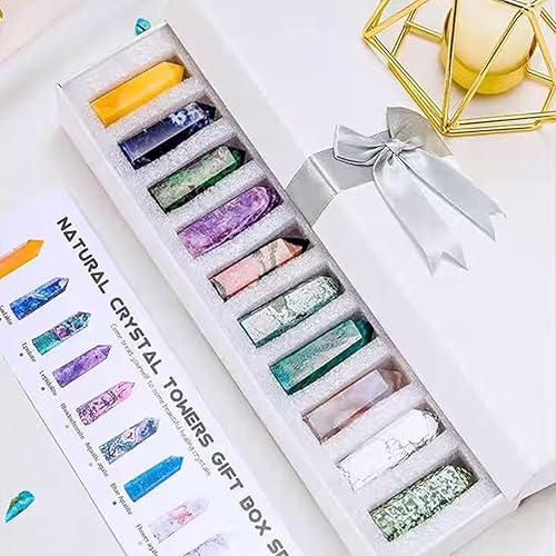 Sets of 7/8/10 Pcs Healing Crystal Stone Wands,Hexagona,Single Pointed,Chakra 6 Faceted Column Prism,Reiki Gemstones,Energy Balance,Meditation Natural Gem Kits Home Decor (10pcs A Set) - color: 10pcs a Set