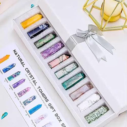 Sets of 7/8/10 Pcs Healing Crystal Stone Wands,Hexagona,Single Pointed,Chakra 6 Faceted Column Prism,Reiki Gemstones,Energy Balance,Meditation Natural Gem Kits Home Decor (10pcs A Set) - color: 10pcs a Set