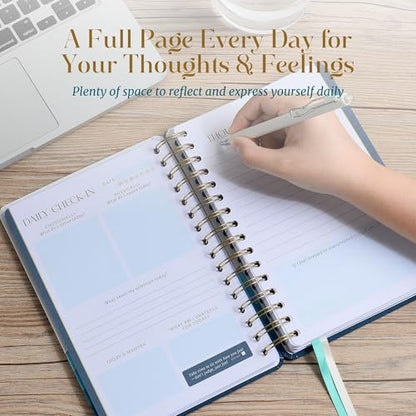 90-Day Guided Mental Health Journal for Anxiety, Mindfulness & Emotional Wellness – Daily Prompts for Self-Care, Self-Reflection, Calm, Stress Relief & Inner Strength (5.9" x 8.7" Spiral Bound) - color: Turquoise, Blue, White