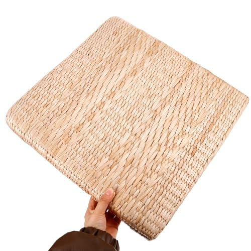 LALAFINA Straw Woven Meditation Pillow Floor Cushion Japanese Zabuton Seat Pad 40x40cm 6cm Thick Natural Grass Mat for Yoga, Zen Sitting, Temple and Home Use