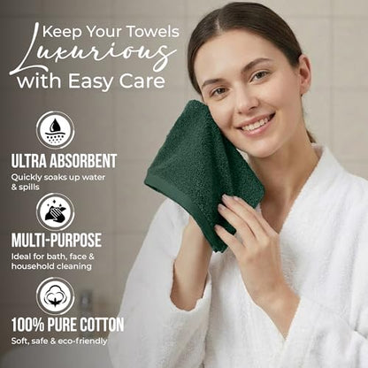 RIVERSIDE Pack of 24 Wash Cloths for Showering, 12 x 12 Inches, Super Soft & Absorbent, 100% Cotton Washcloths Premium Quality Flannel Face Cloths for Bathroom, Gym, Spa (Hunter Green, 24 Pack) - color: Hunter Green