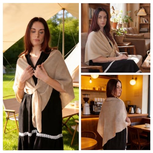 Cashmere Blend Shawl Wraps for Women,Cashmere Poncho Pashmina for Women Travel Scarf for All-Season with Gift Box - color: Camel