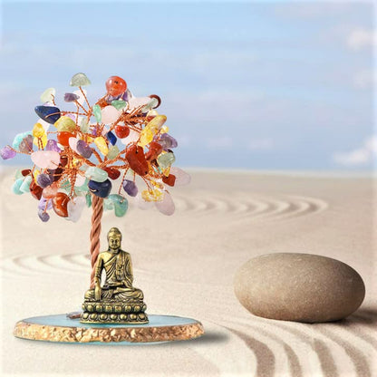 Buddha Statue with Healing Crystal Tree, Tree of Life for Positive Energy. Home Decor Yoga Meditation.7 Chakra.(C) - style: C