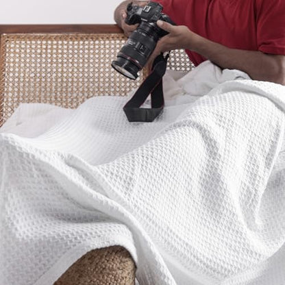 Salt Earth 100% Cotton Waffle Blanket, King Size 106"x92" – Lightweight All Season Throw Blanket for Couch, Bed & Bedroom, Soft Modern Cozy Cotton Blanket (White) - color: White, size: King