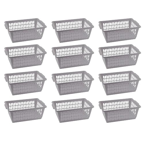 YBM HOME Plastic Perforated Storage Basket Bin Office Drawer, Shelf Desktop Countertop Tray Organizer 32-1188 (12, Grey) - color: Grey, size: Pack of 12
