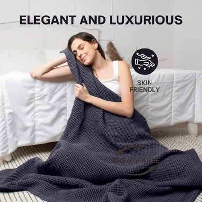 Throw Blanket for Couch, 100% Cotton Soft Lightweight Breathable Summer Blanket Throws, Waffle Weave Throw Size Bed Blanket: Grey (50"x60") - color: Grey, size: Throw (50" x 60")
