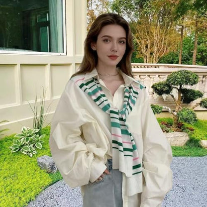 WaJuemy Sweater Shawl Wraps for Women Sweater Knitted Knotted Shawls Travel Casual Scarf Cape Shoulder Tops Fashion Wrap - color: 38 Green 4stripe