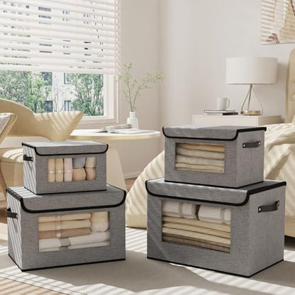 Fabric Storage Bin with Lid, Storage Box with Handles, 10.2 x 7.8 x 6.7 Inch Closet Organizer for Shelves Organization, Gray, 1-Pack